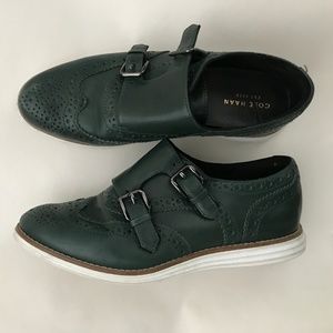 Cole Haan Women's Green Double Monk Oxfords